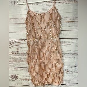 SHEIN Pink Sequin Fringe Mini Dress